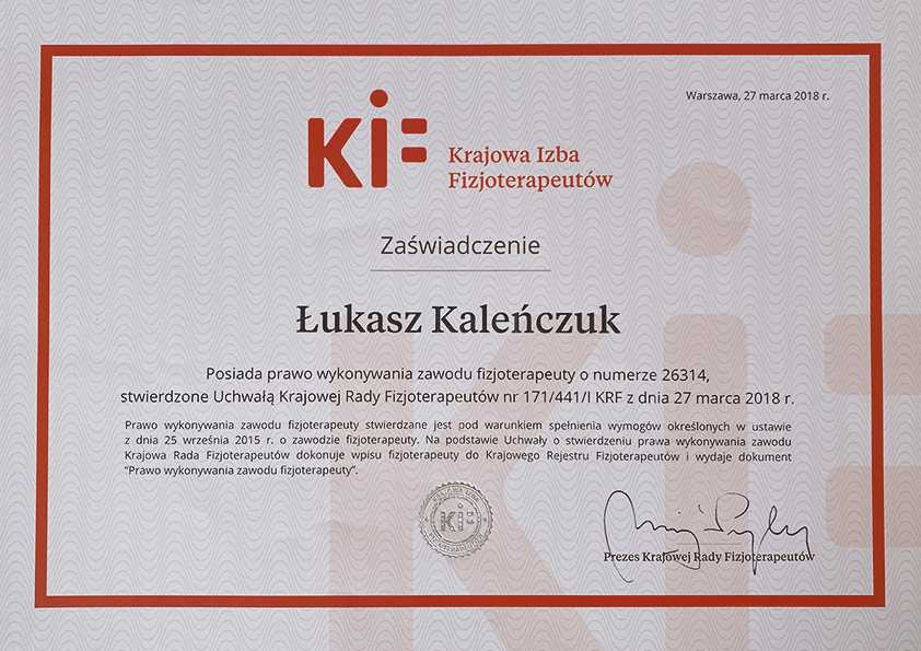 Prawo wykonywania zawodu fizjoterapeuty Skan dokumentu